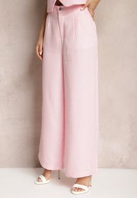Renee - Różowe Spodnie Szerokie Garniturowe High Waist Tamarixia. Stan: podwyższony. Kolor: różowy. Materiał: tkanina. Sezon: lato #2
