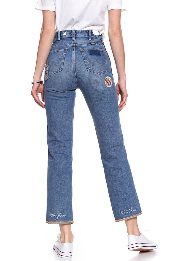 Wrangler - WRANGLER RETRO STRAIGHT BURNING GIRL W238GF11X 112127870. Wzór: aplikacja. Styl: retro