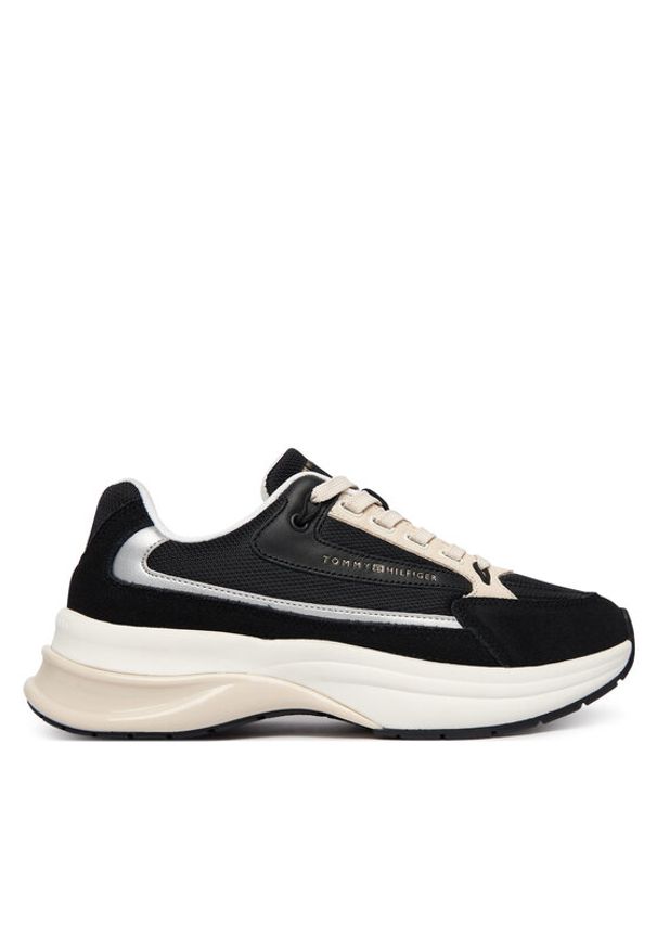 TOMMY HILFIGER - Tommy Hilfiger Sneakersy Th Sporty Chic Runner FW0FW09187 Czarny. Kolor: czarny. Materiał: skóra, zamsz