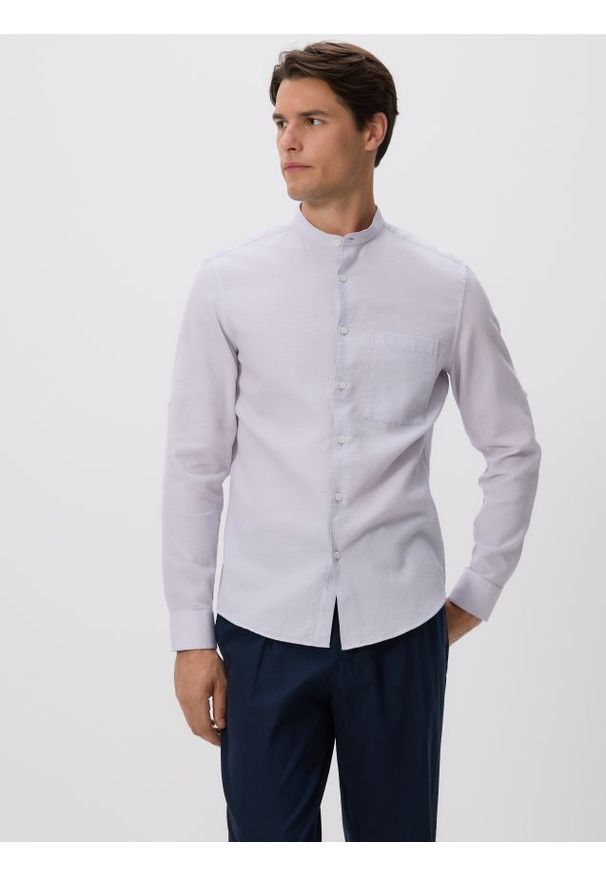 Reserved - Koszula slim fit ze stójką - lawendowy. Typ kołnierza: kołnierzyk stójkowy. Kolor: fioletowy. Materiał: tkanina, bawełna