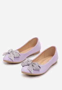 Born2be - Fioletowe Balerinki z Kokardką Zdobioną Cyrkoniami Shilliom. Kolor: fioletowy. Wzór: aplikacja #4
