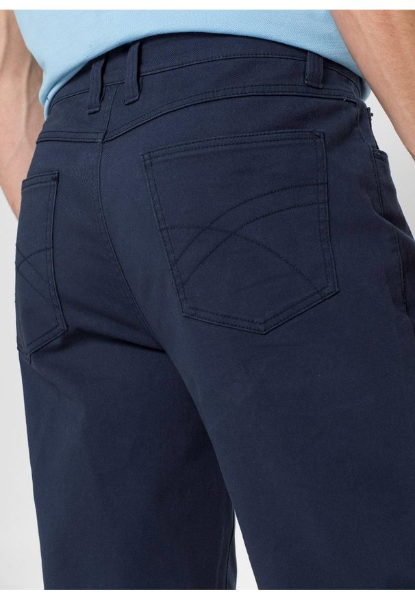 bonprix - Spodnie ze stretchem Classic Fit Straight, z czystej bawełny. Stan: podwyższony. Kolor: niebieski. Materiał: bawełna