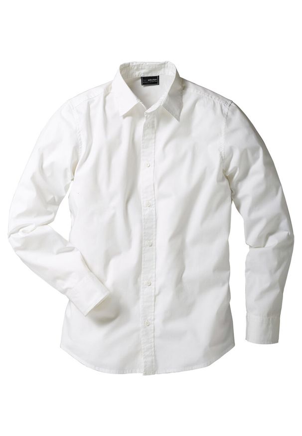 Koszula ze stretchem Slim Fit bonprix biały. Kolor: biały. Długość rękawa: długi rękaw. Długość: długie