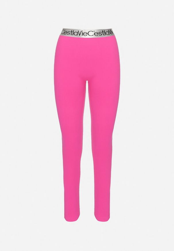 Born2be - Fuksjowe Elastyczne Legginsy z Szeroką Gumą w Pasie Rindama. Kolor: różowy. Materiał: guma. Styl: sportowy