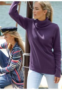 Sweter bawełniany z golfem bonprix ciemny lila. Typ kołnierza: golf. Kolor: fioletowy. Materiał: bawełna. Długość rękawa: długi rękaw. Długość: długie #2