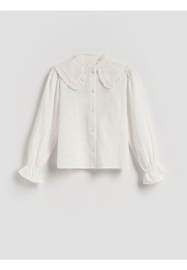 Reserved - Bawełniana koszula z kołnierzykiem - złamana biel. Materiał: bawełna