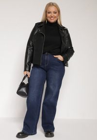 Born2be - Granatowe Ocieplane Jeansy o Szerokim Kroju z Bawełną i Wysokim Stanem Mevidia. Okazja: na co dzień. Stan: podwyższony. Kolor: niebieski. Styl: klasyczny, casual, elegancki #7