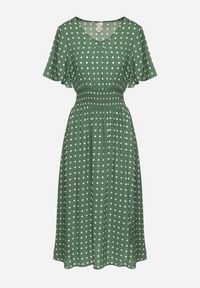 Born2be - Zielona Sukienka z Bawełny Rozkloszowana w Kropki Toliennea. Okazja: na co dzień. Kolor: zielony. Materiał: bawełna. Wzór: kropki. Styl: casual #5