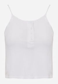 Renee - Biały Prążkowany Top na Ramiączkach z Bawełny z Guzikami Bernesa. Okazja: na co dzień. Kolor: biały. Materiał: prążkowany, bawełna. Długość rękawa: na ramiączkach. Styl: casual #4