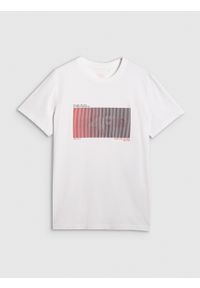 4f - 4F T-shirt regular z nadrukiem męski - biały S. Okazja: na co dzień. Kolor: biały. Materiał: tkanina, bawełna. Wzór: nadruk. Styl: casual