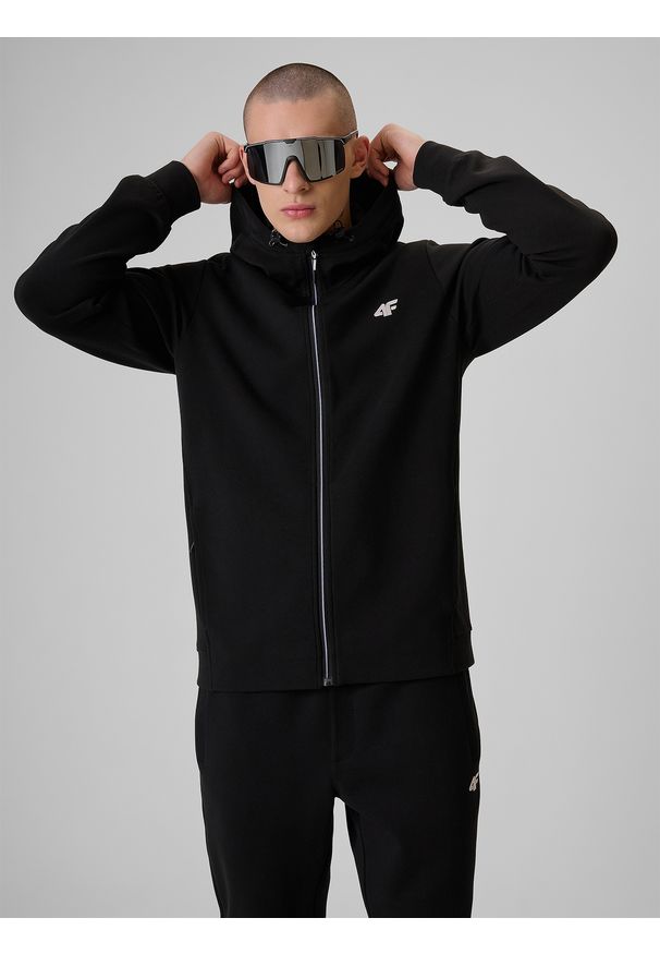 4f - 4F Bluza dresowa regular z kapturem męska - czarna XL. Okazja: na co dzień. Typ kołnierza: kaptur. Kolor: czarny. Materiał: dresówka. Styl: sportowy, casual