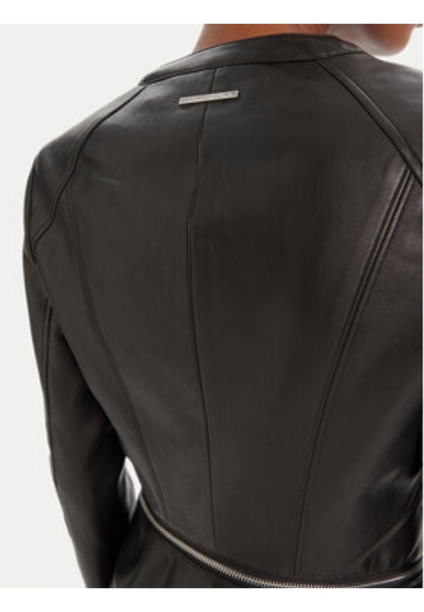 Karl Lagerfeld - KARL LAGERFELD Kurtka z imitacji skóry A3W14050 Czarny Slim Fit. Typ kołnierza: dekolt w karo. Kolor: czarny. Materiał: skóra