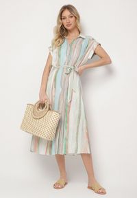 Born2be - Niebieska Sukienka z Wiskozy o Koszulowym Kroju z Wiązanym Paskiem Iffira. Okazja: na co dzień, na spotkanie biznesowe. Typ kołnierza: kołnierzyk klasyczny. Kolor: niebieski. Materiał: wiskoza. Typ sukienki: koszulowe. Styl: casual, biznesowy, elegancki, klasyczny #2