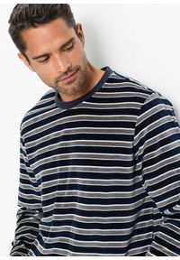 bonprix - Piżama z długim rękawem z miękkiego weluru nicki. Kolor: niebieski. Materiał: welur. Długość: długie. Wzór: paski #3