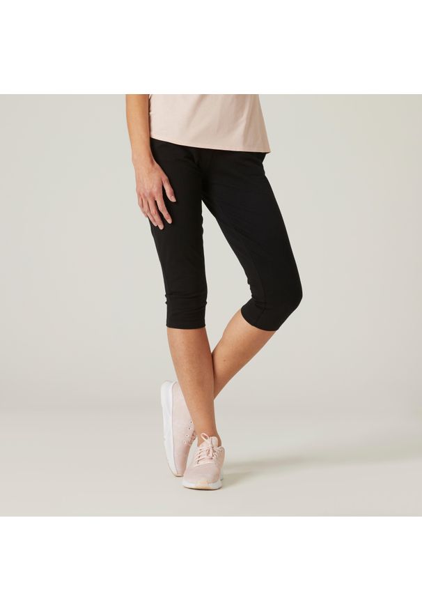 DOMYOS - Legginsy krótkie fitness damskie Nyamba Fit+. Materiał: bawełna, materiał, elastan. Długość: krótkie. Sport: fitness
