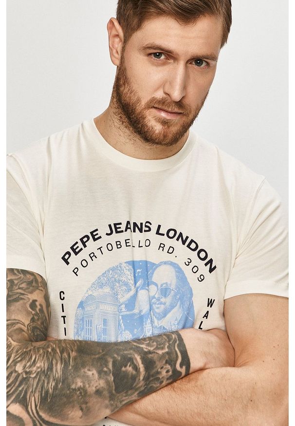 Pepe Jeans - T-shirt Damiel. Okazja: na co dzień. Kolor: biały. Wzór: nadruk. Styl: casual