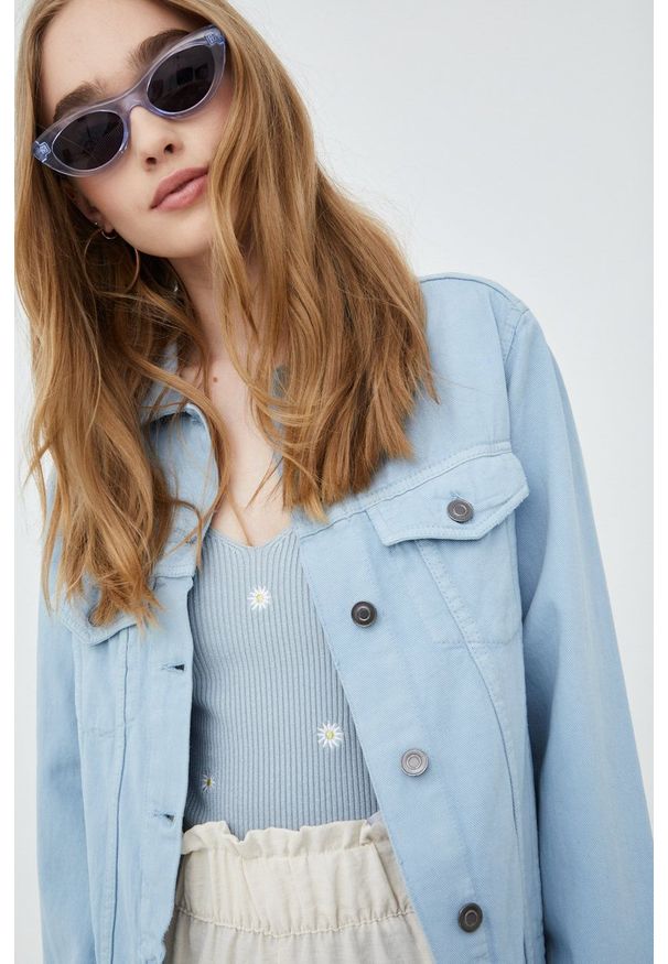 Brave Soul kurtka jeansowa damska przejściowa. Okazja: na co dzień. Kolor: niebieski. Materiał: jeans. Styl: casual