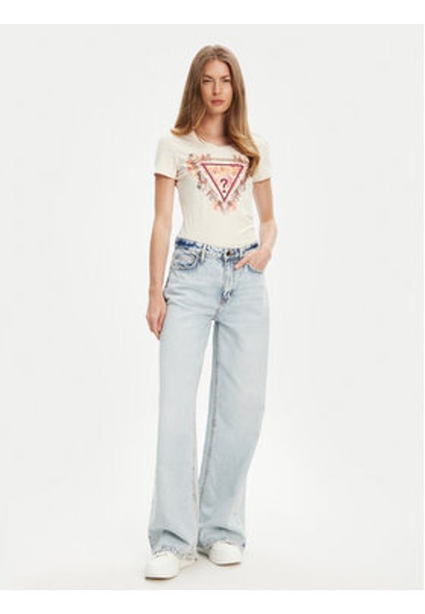 Guess T-Shirt W5YI08 J1314 Écru Regular Fit. Materiał: bawełna