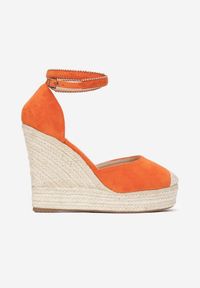 Renee - Pomarańczowe Sandały Corealia. Nosek buta: okrągły. Zapięcie: klamry. Kolor: pomarańczowy. Wzór: aplikacja. Obcas: na koturnie #2