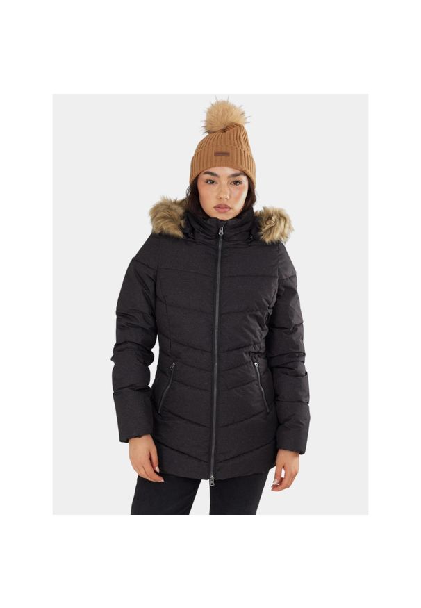 FUNDANGO - Płaszcz Zimowy Damski Fundango Prue. Kolor: czarny. Materiał: puch. Sezon: zima. Sport: turystyka piesza