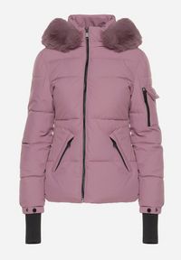 Born2be - Ciemnofioletowa Pikowana Kurtka z Odpinanym Kapturem z Futrem i Długimi Ściągaczami przy Rękawach Zintria. Okazja: na spacer. Kolor: fioletowy. Materiał: futro. Długość rękawa: długi rękaw. Długość: długie. Styl: elegancki #7