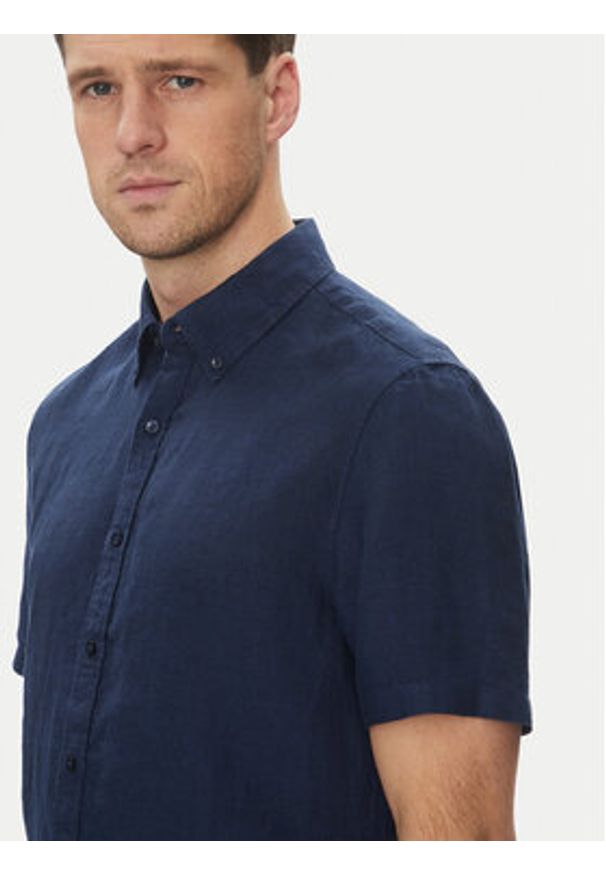 Michael Kors Koszula CS1400I4YT Granatowy Slim Fit. Kolor: niebieski. Materiał: len