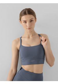 4f - Biustonosz treningowy z niskim wsparciem damski. Kolor: szary. Rodzaj stanika: wyciągane miseczki. Sport: fitness #1