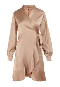 Born2be - Beżowa Sukienka Lasthine. Kolor: beżowy. Długość rękawa: długi rękaw. Wzór: motyw zwierzęcy. Typ sukienki: kopertowe. Styl: elegancki #5