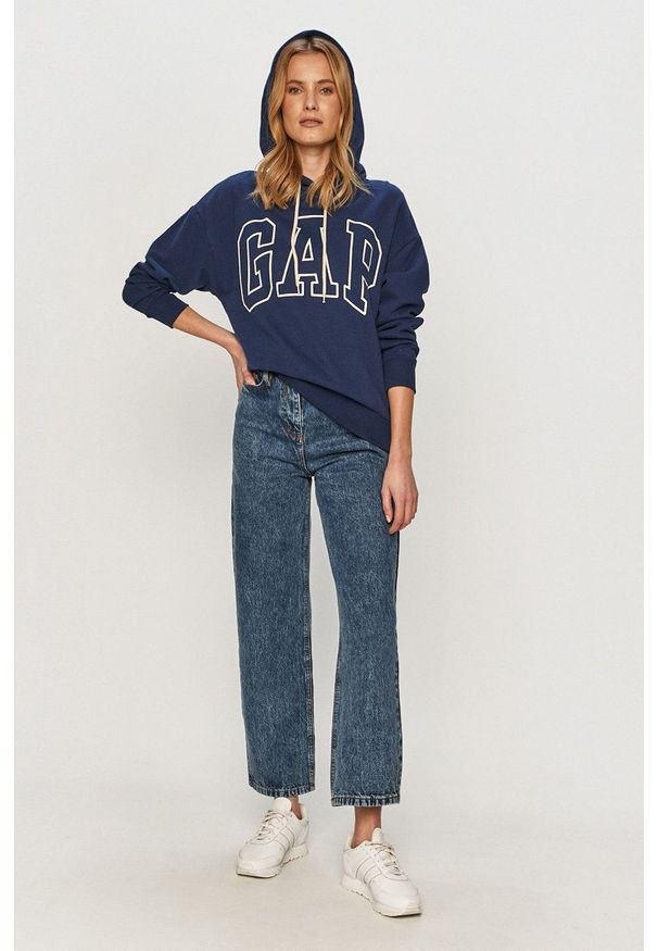 GAP - Bluza. Okazja: na co dzień. Typ kołnierza: kaptur. Kolor: niebieski. Materiał: dzianina. Długość rękawa: długi rękaw. Długość: długie. Styl: casual
