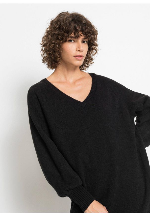 bonprix - Sukienka dzianinowa oversize. Kolor: czarny. Materiał: dzianina. Typ sukienki: oversize. Długość: maxi