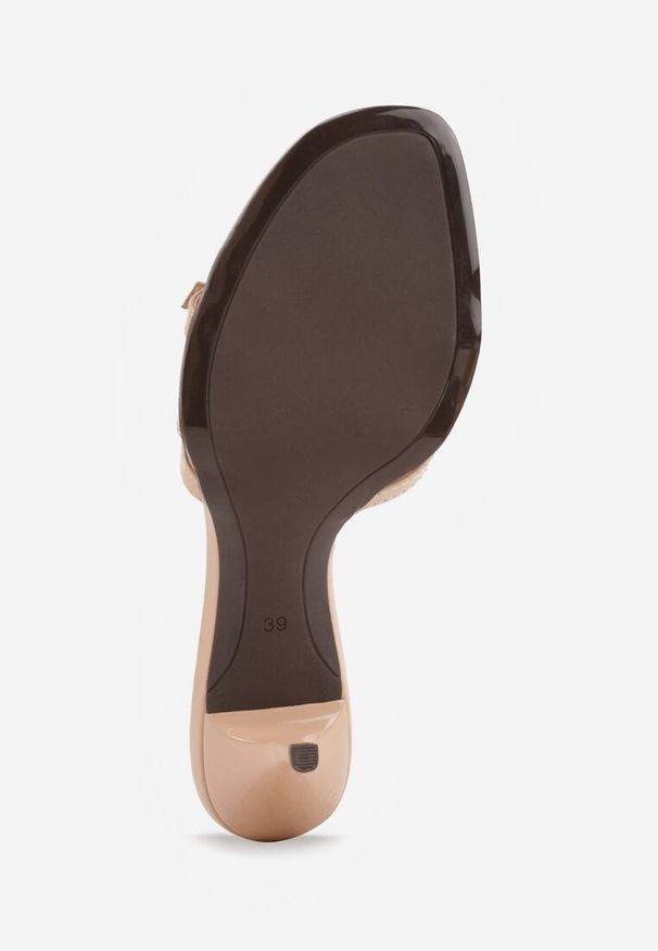 Renee - Ciemnobeżowe Klapki VICES na Obcasie Kaczuszka z Ozdobną Kokardką Hesephone. Okazja: na co dzień, na imprezę. Kolor: beżowy. Wzór: kwiaty. Sezon: lato. Obcas: na obcasie. Styl: elegancki, casual. Wysokość obcasa: średni