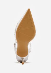 Renee - Srebrne Siateczkowe Czółenka na Szpilce VICES Ozdobione Cyrkoniami i Brokatem Orinelis. Zapięcie: sprzączka. Kolor: srebrny. Materiał: satyna. Szerokość cholewki: normalna. Wzór: aplikacja. Obcas: na szpilce. Styl: glamour #8