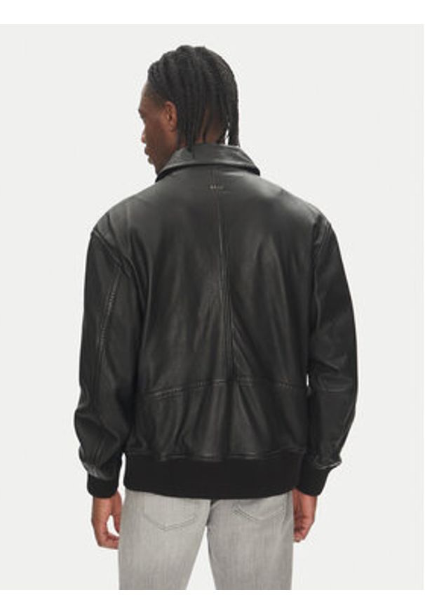 BOSS Kurtka skórzana Joberg 50543240 Czarny Relaxed Fit. Kolor: czarny. Materiał: skóra