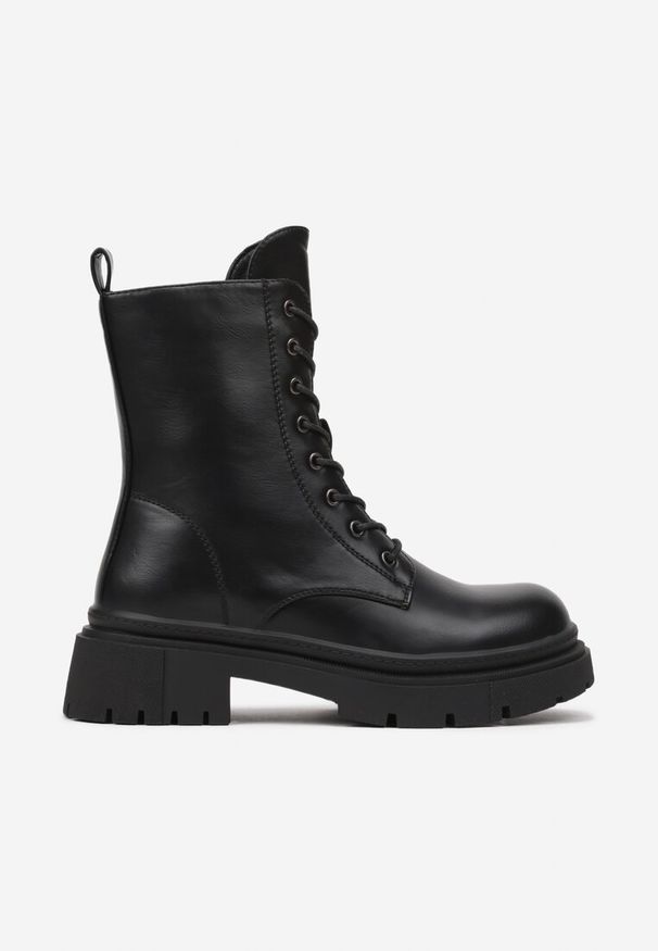 Born2be - Czarne Sznurowane Klasyczne Płaskie Botki w Stylu Workerów Firiti. Okazja: na co dzień. Kolor: czarny. Materiał: jeans. Obcas: na obcasie. Styl: klasyczny. Wysokość obcasa: niski
