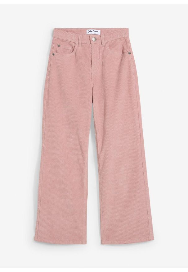 bonprix - Spodnie sztruksowe, Loose Fit. Kolor: różowy. Materiał: sztruks
