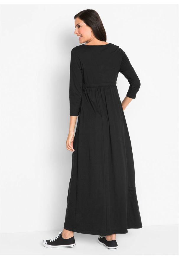 Sukienka shirtowa, rękawy 3/4 bonprix czarny. Kolor: czarny. Długość: maxi