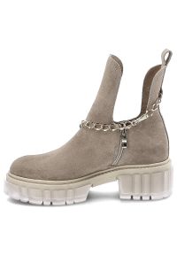 Beżowe Botki Lemar Skórzane Buty Damskie. Kolor: beżowy. Materiał: skóra. Szerokość cholewki: normalna. Sezon: zima, jesień. Styl: elegancki