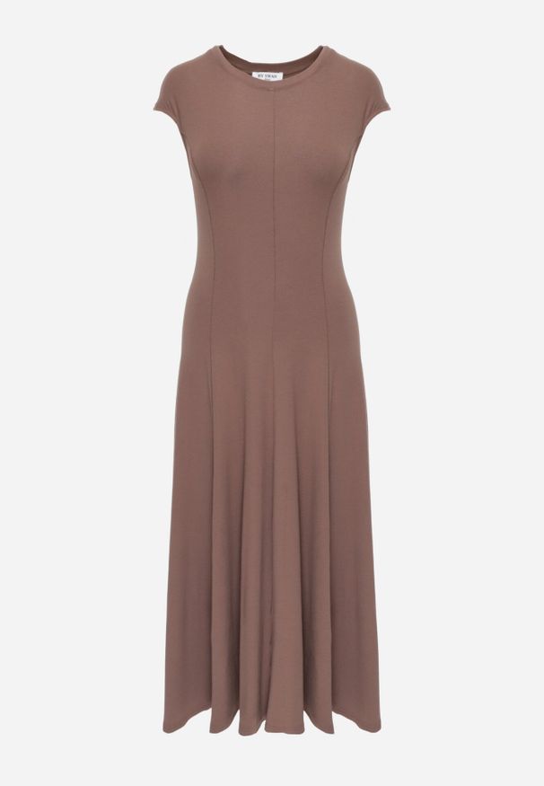 Born2be - Brązowa Rozkloszowana Bawełniana Sukienka Dzianinowa Mahanaim. Okazja: do pracy, na co dzień. Kolor: brązowy. Materiał: bawełna, dzianina. Wzór: ażurowy. Typ sukienki: proste, rozkloszowane. Styl: elegancki, casual