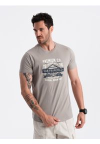 Ombre Clothing - Męski bawełniany t-shirt z nadrukiem San Francisco – popielaty V4 - Rozmiar: L. Kolor: szary. Materiał: bawełna. Wzór: nadruk. Styl: street, klasyczny, elegancki