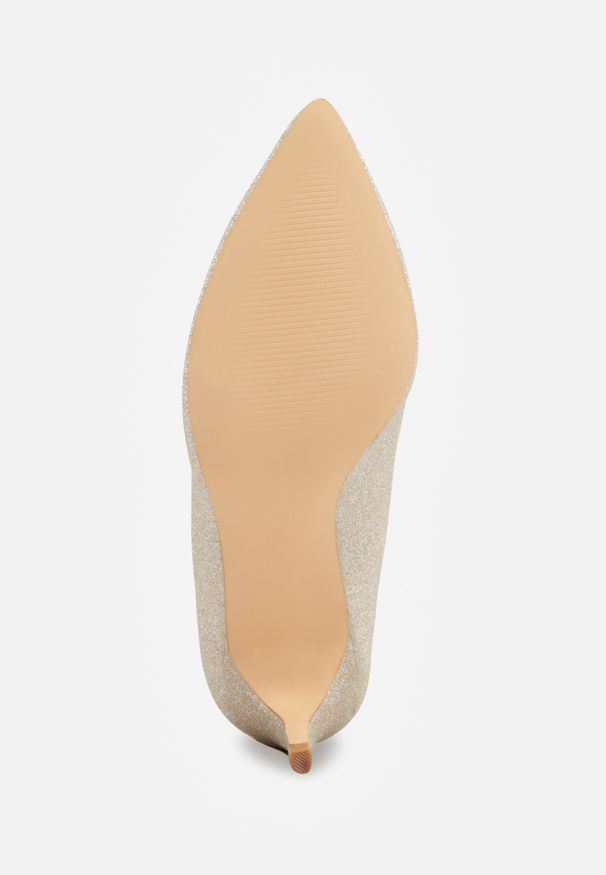 Renee - Złote Eleganckie Czółenka Vices na Szpilce z Brokatem i Wkładką ze Skóry Naturalnej Sarinna. Okazja: na spotkanie biznesowe. Kolor: złoty. Materiał: skóra. Obcas: na szpilce. Styl: elegancki