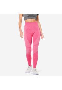 DOMYOS - Legginsy fitness damskie Domyos 900. Stan: podwyższony. Kolor: różowy. Materiał: materiał, poliamid, poliester, elastan. Sport: fitness