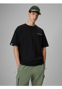 4f - 4F T-shirt loose z nadrukiem męski - czarny XL. Okazja: na co dzień. Kolor: czarny. Materiał: dzianina, bawełna, materiał. Długość: długie. Wzór: nadruk. Styl: casual #1