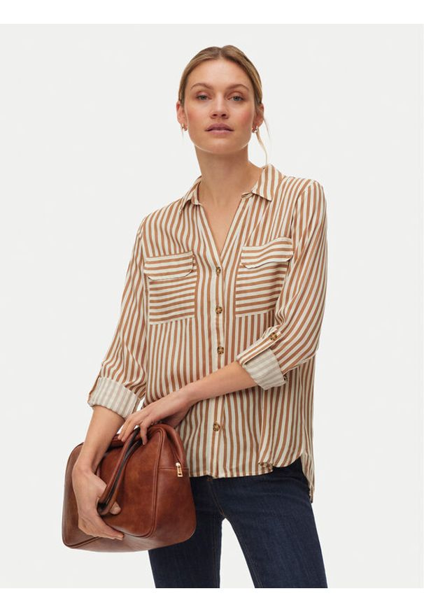 Vero Moda Koszula Bumpy 10275283 Beżowy Regular Fit. Kolor: beżowy. Materiał: wiskoza