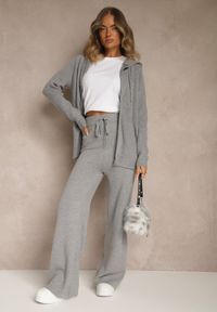Renee - Ciemnoszary Dzianinowy Komplet Dresowy z Wełną Bluza z Kapturem i Spodnie Essana. Kolor: szary. Materiał: wełna, dresówka, dzianina #5