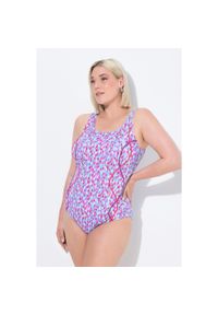ULLA POPKEN - Damski Strój kąpielowy kropki lamówka bez miękkich miseczek okrągły dekolt. Kolekcja: plus size. Kolor: niebieski. Materiał: poliester, elastan, poliamid, materiał. Wzór: kropki