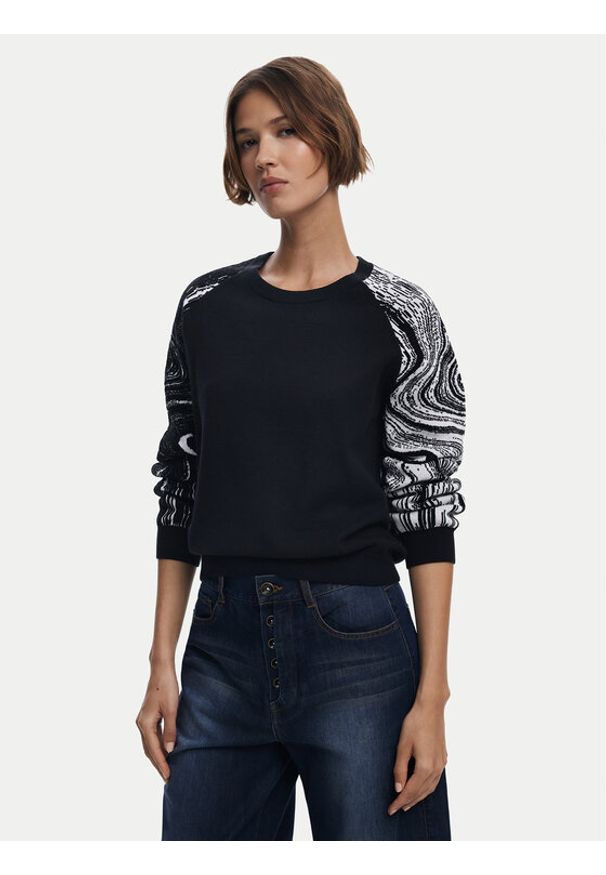 Desigual Sweter Kodiak 25WWJF28 Czarny Regular Fit. Kolor: czarny. Materiał: syntetyk