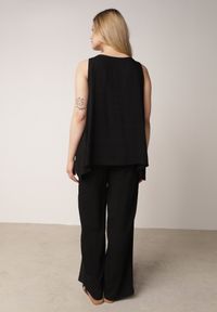 Born2be - Czarny Rustykalny Komplet z Wiskozy i Lnu Spodnie i Bluzka z Haftem Acalerodia. Kolor: czarny. Materiał: wiskoza, len. Wzór: haft #8