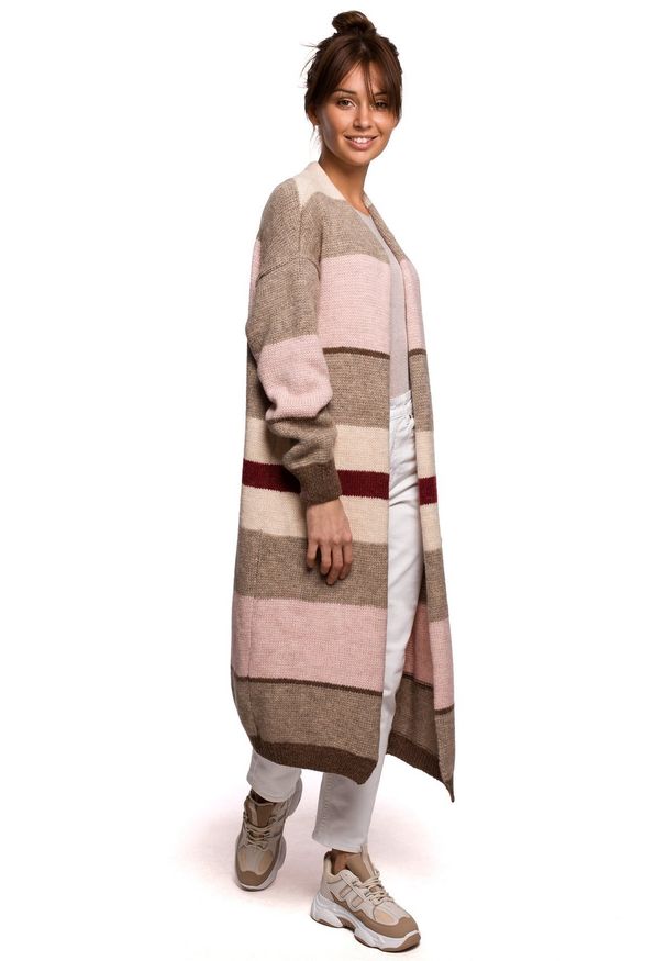 Sweter w kolorowe wzory, długi, z długim rękawem