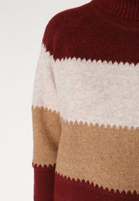 Born2be - Bordowy Golf Oversize w Szerokie Pasy z Domieszką Kaszmiru Nellemia. Okazja: na co dzień. Typ kołnierza: golf. Kolor: czerwony. Materiał: kaszmir. Styl: casual #5