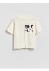 Reserved - Bawełniany t-shirt z nadrukiem - biały. Kolor: biały. Materiał: bawełna. Wzór: nadruk #1